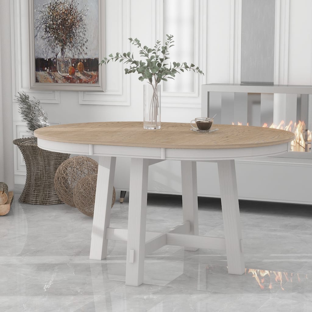 Roomfitters Farmhouse Round Extendable Dining Table with 16" Leaf for Kitchen or Dining Room