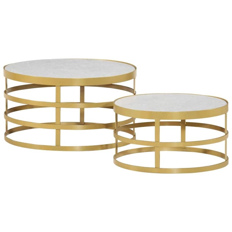 vidaXL 2 Piece Coffee Table Set Marble Brass and White - 21.7" x 11.8"