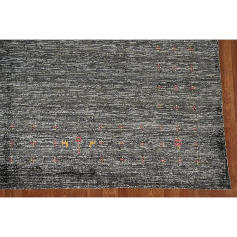 Gabbeh Area Rug Hand-Knotted Grey Wool Carpet - 7'11"x 9'10"