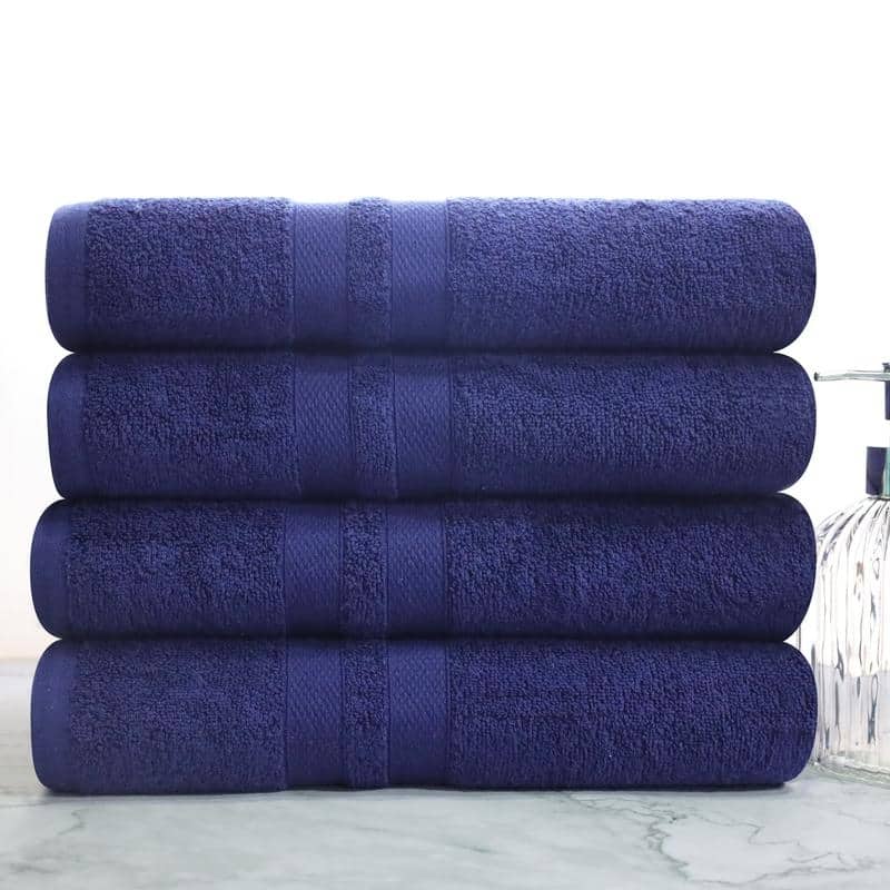 Blue Nile Mills Geneva Cotton Solid Bath Towel, Set of 4 - Navy Blue