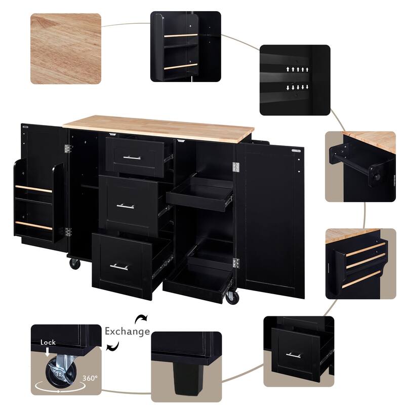 Kitchen Island with 2 Slide-Out Shelf and Internal Storage Rack