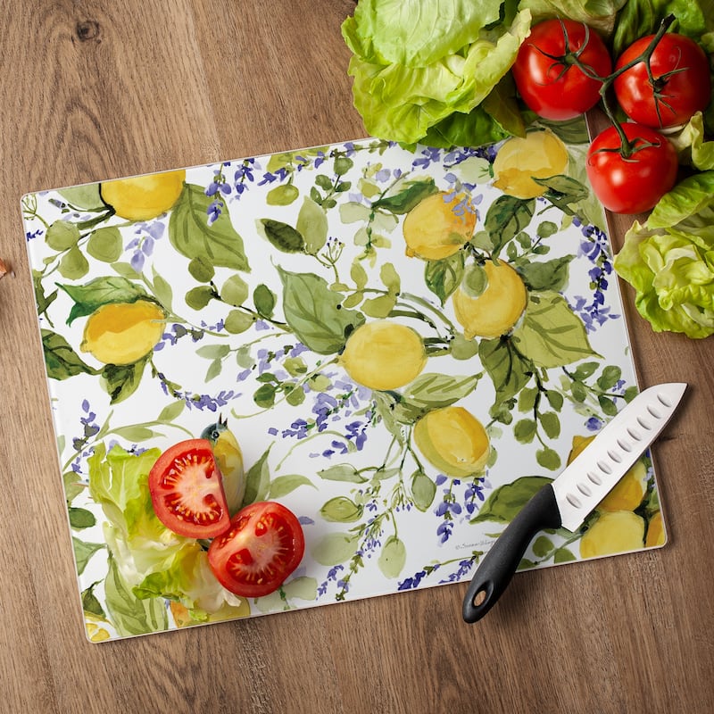 Tempered Glass Counter Saver / Cutting Board Watercolor Lemons - 15" x 12"