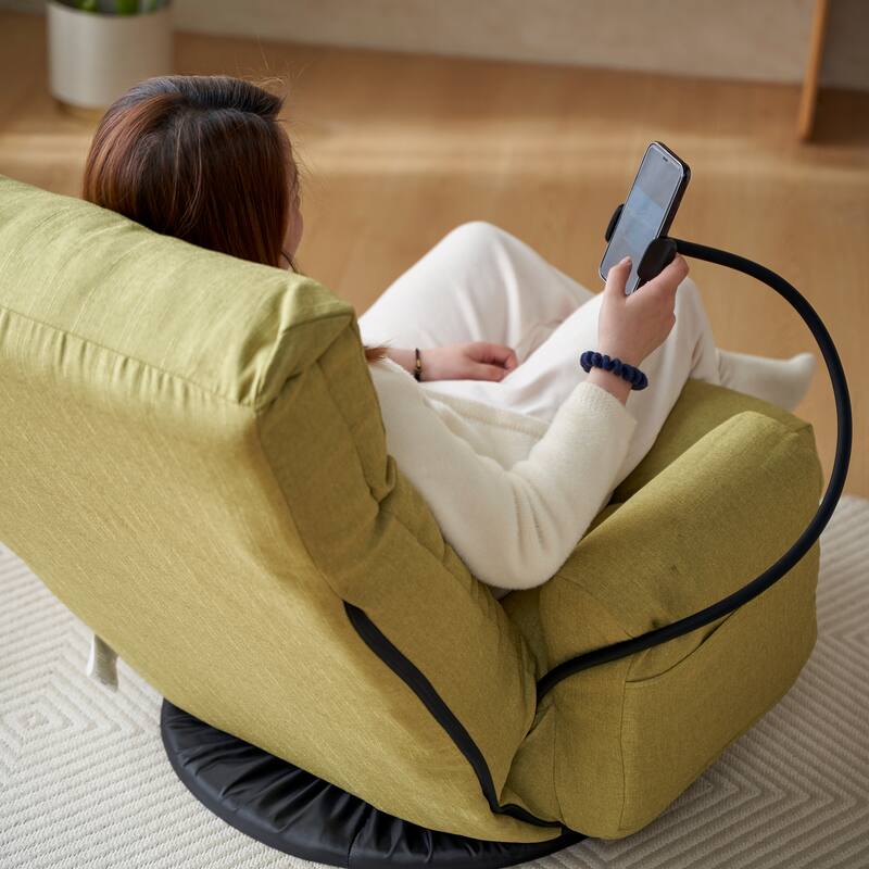 Adjustable Lounge Sofa Chair with 360° Rotating Base and Built-In Phone Holder