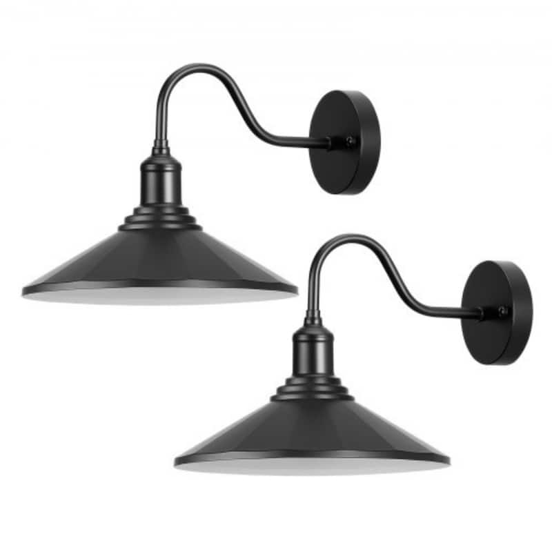 Black Cast Iron Outdoor Barn Light E26 Compatible Waterproof Wall Lamp for Patio Porch Garage - 2-Pack