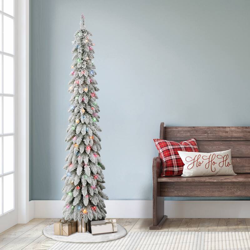 Puleo International 6 ft. Pre-lit Flocked Alpine Pencil Tree - 3