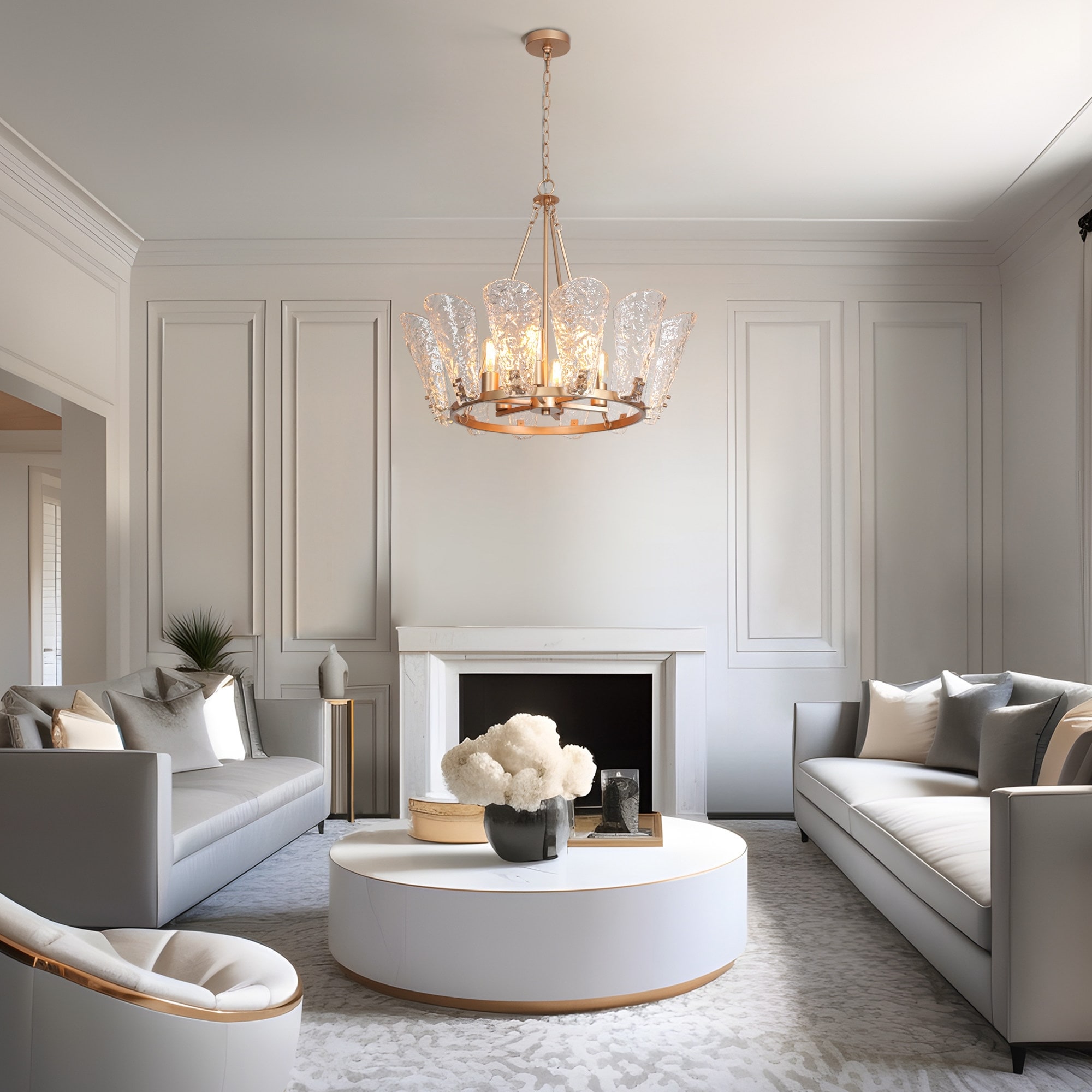 Modern 6-Light Gold Wheel Chandelier Glass Lights for Dining Room ...