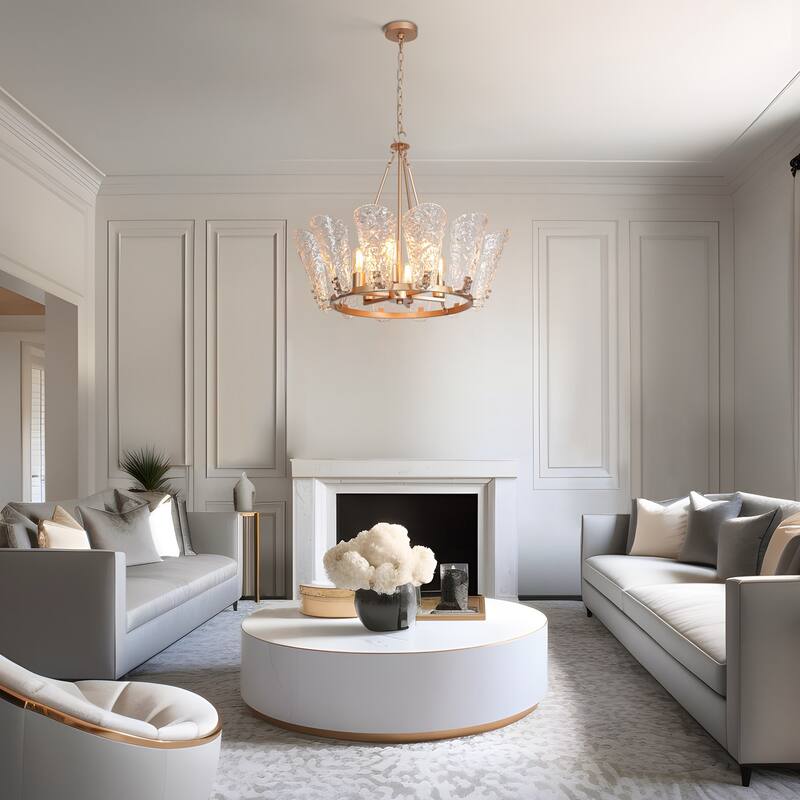 Fenro Modern Gold 6-Light Chandelier Glass Lights for Dining Room Bedroom - Brass Gold - D 27" x H 23.5"