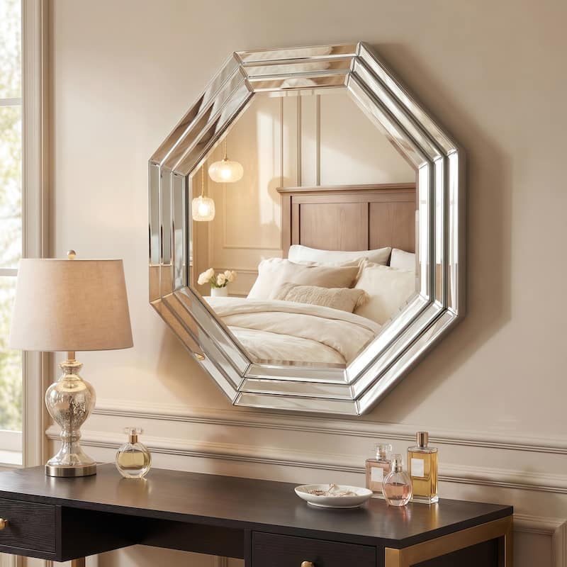 Multi-Faceted Framed Octagon Wall Mirror, Ready to Hang, 32" x 32" - Clear - 32 x 32