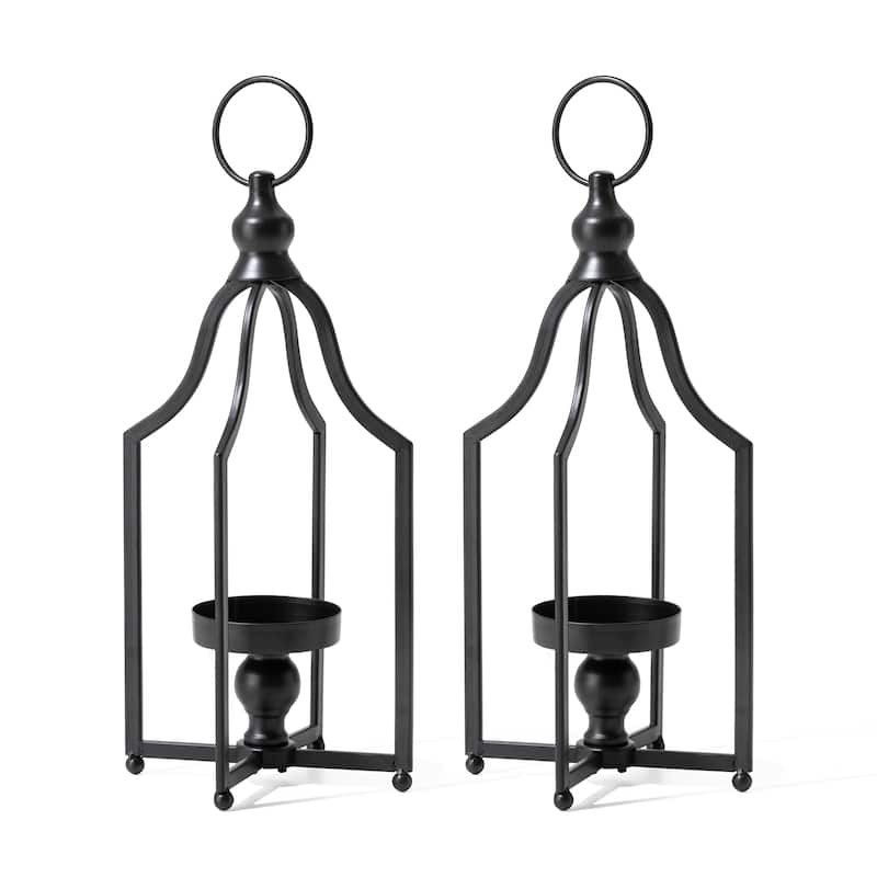 Glitzhome Modern Black Metal Foldable Lanterns Spring Wedding Hanging Candle Holders
