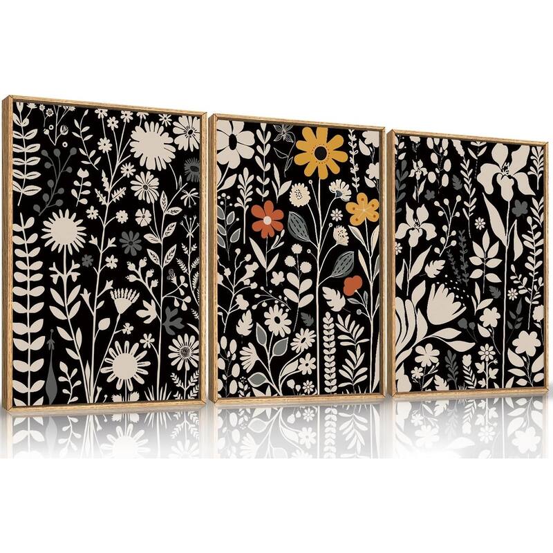 Mid Century Flower Wall Decor,Dark Botanical Wall Painting - 16 x 24