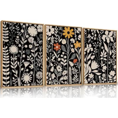 Mid Century Flower Wall Decor,Dark Botanical Wall Painting