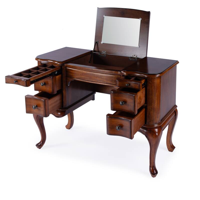 Charlotte 40 in. W Rectangular Wood Vanity/Valet Desk with Storage Drawers and Mirror