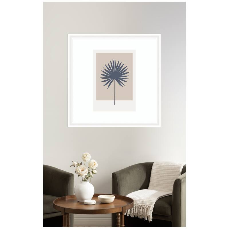 Kate and Laurel Muted Tan and Blue Colorblock Botanical Palm by The Creative Bunch Studio Framed Wall Art Print