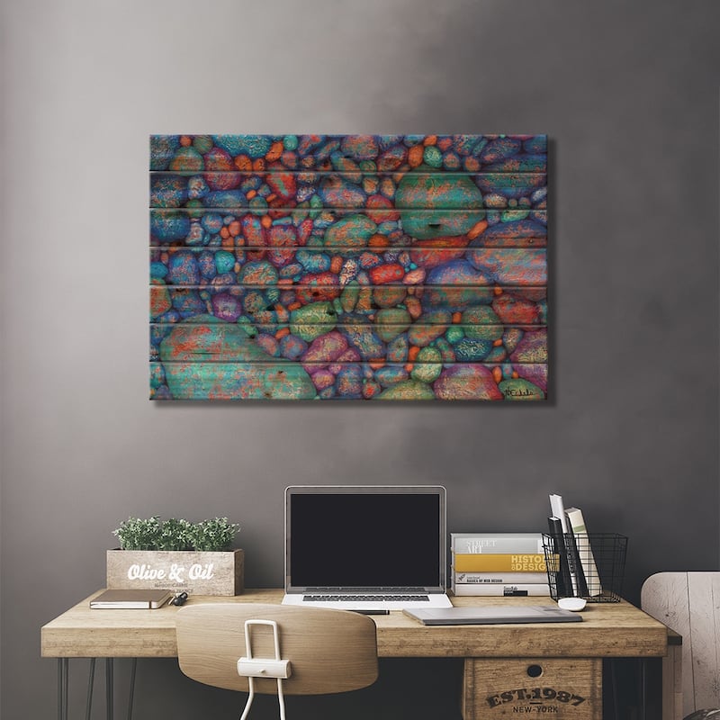 A Few Red Fancy Rocks Print On Wood by Nancy Eckels - Multi-Color