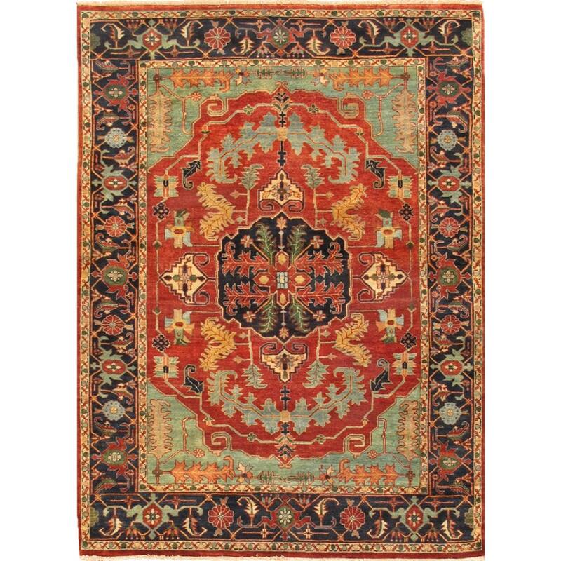 Pasargad Home Serapi Hand-Knotted Rust/Navy Wool Area Rug - 5' x 7' - Rust/Navy