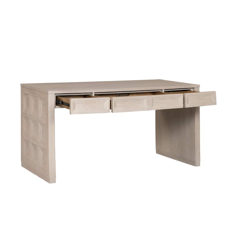 Furniture of America Durem II Modern 2-Piece Solid Wood Tawny Panel Bed and Desk Set