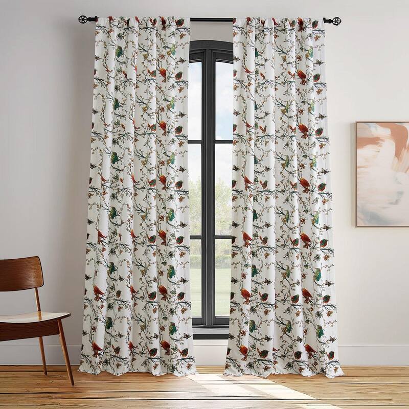 Exclusive Fabrics Botanic Garden Barcelona Velvet Curtain (1 Panel) Room Darkening Curtains For Bedroom & Living Room Curtains - Botanic Garden White - 50 X 84