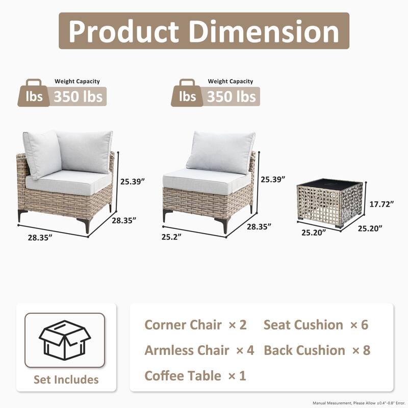 OVIOS 7 Pieces Outdoor Wicker Furniture Set With Solar-Powered Coffee Table