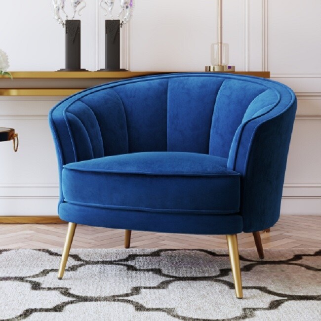 Modern Velvet Accent Barrel Chair Leisure Accent Chair Living Room Upholstered Armchair Vanity Chair for Bedroom,Blue