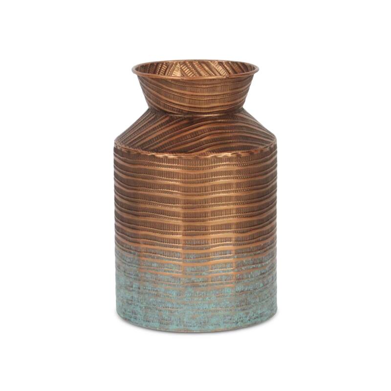 Tapered Cylindrical Milk Jug Vase Tabletop Decoration Copper Toned Metal - Small - 9.25"