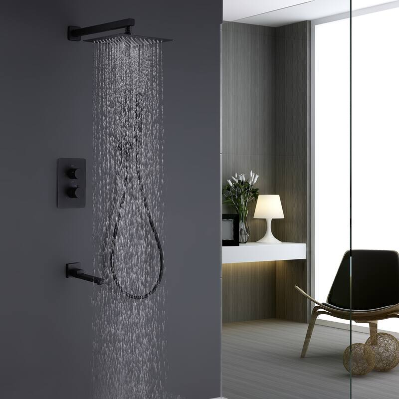 Wall Mounted Double Handles Three Function Complete Shower System With Rough-In Valve