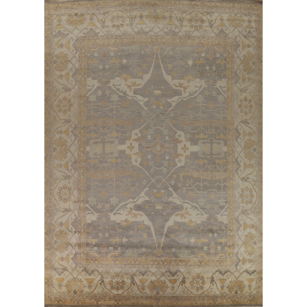 Gray Oushak Large Rug Transitional Handmade Wool Carpet - 12'0" x 15'1"