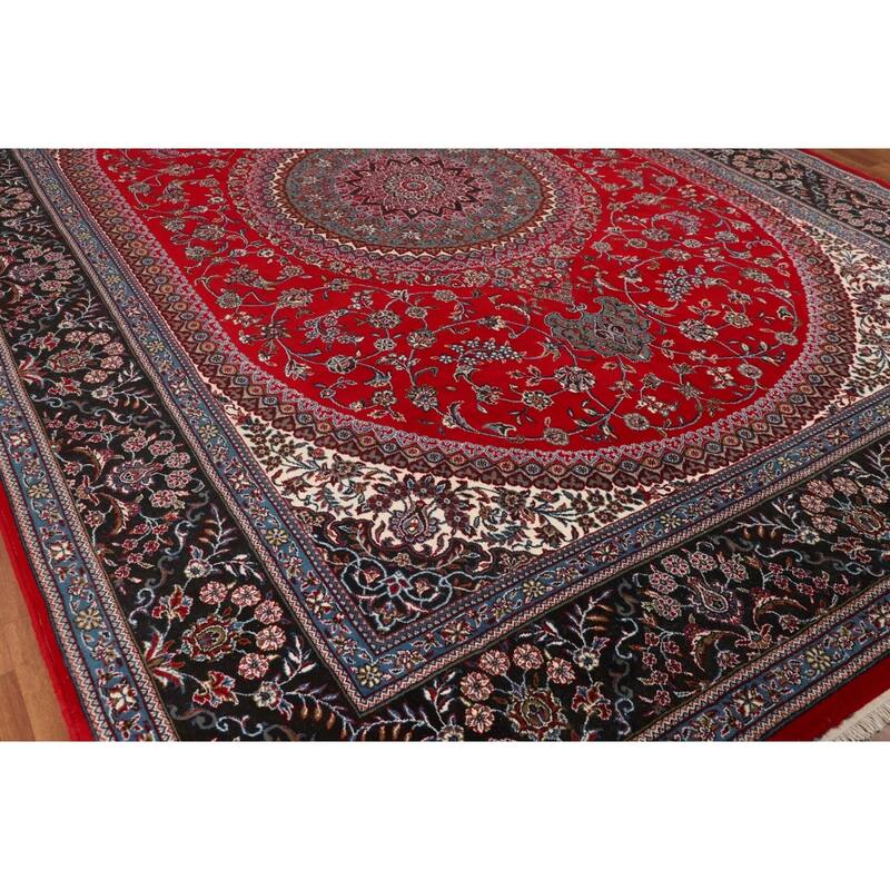 Traditional Red Kashan Turkish Area Rug Bedroom Machine-Made Carpet - 9'8" x 13'4"
