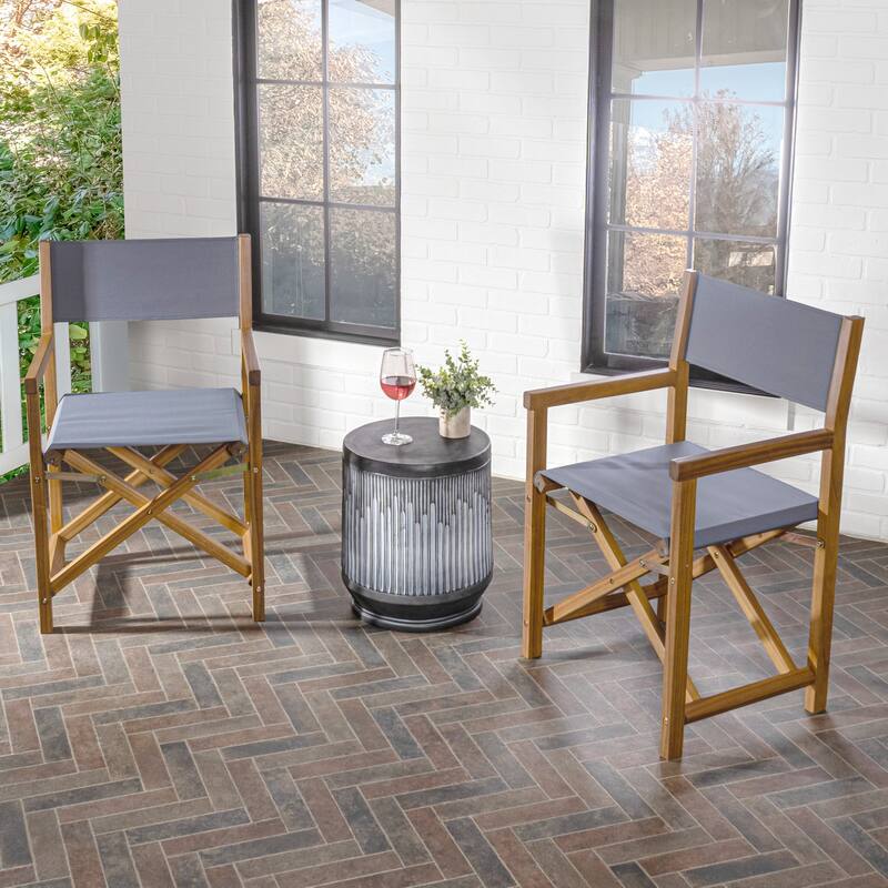 Waldo Classic Vintage Outdoor Acacia Wood Folding Director Chair with Canvas Seat, (Set of 2) by JONATHAN Y