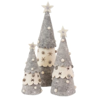 Handmade Felt Christmas Tree Topper or Tabletop Decor, Set of 3 Red