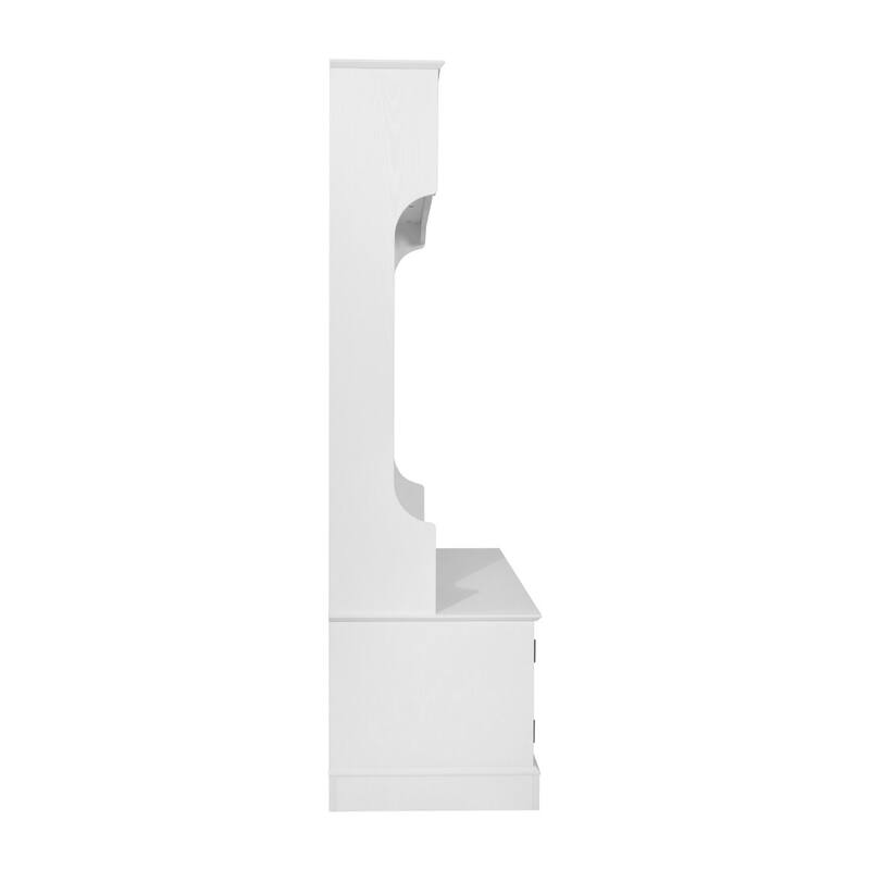 Hall Tree with Storage Bench, Upper Cubbies and 4 Double Coat Hooks - 18.5"D x 39.25"W x 65"H