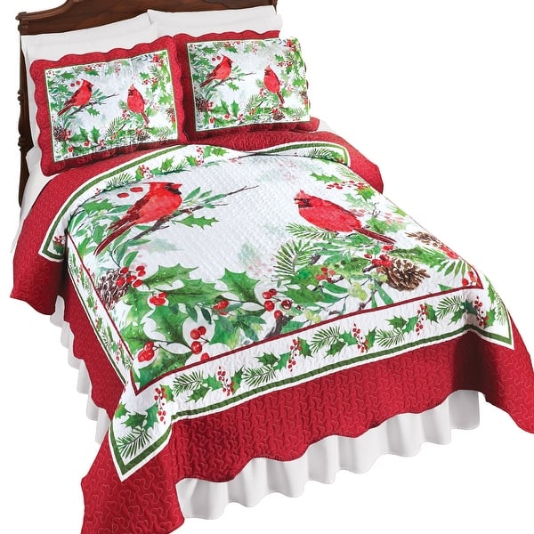 Festive Holly Cardinal Scalloped Edge Quilt Bed Bath & Beyond 38926428