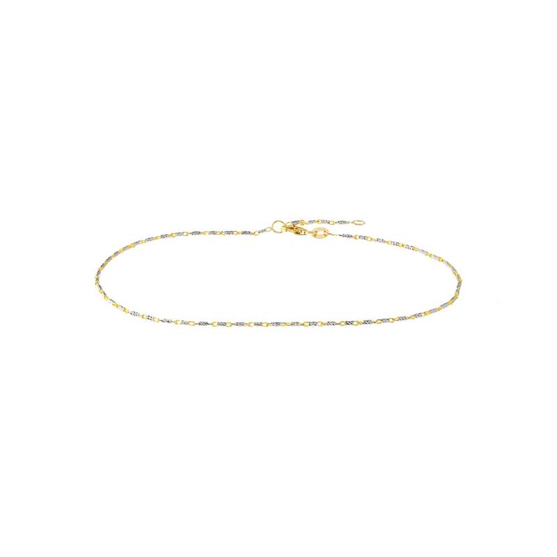 Curata 14k Two-tone Gold 10" 1.2mm Two tone Diamond-cut Lumacina Ankle Bracelet Anklet
