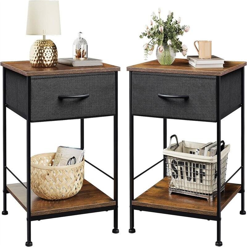 Nightstand Set of 2 - Black and Rustic Brown