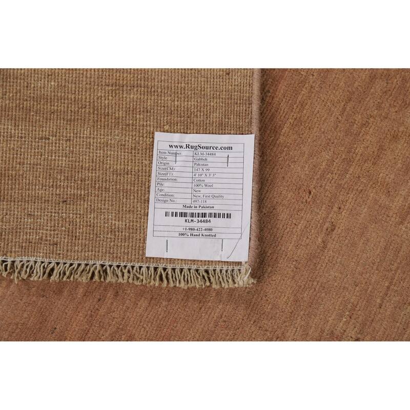 Light Brown Modern Gabbeh Oriental Foyer Rug Hand-Knotted Wool Carpet - 3'3"x 4'10"