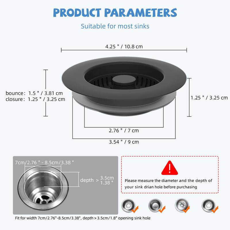 Stainless Steel 3 in 1 Kitchen Sink Drain Strainer for US 3-1/2" Drain