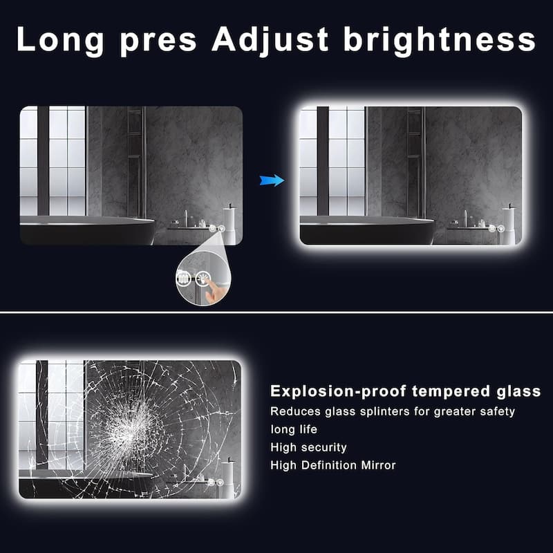 Rectangular Backlit Mirror Bathroom with LED strips,30"x40"