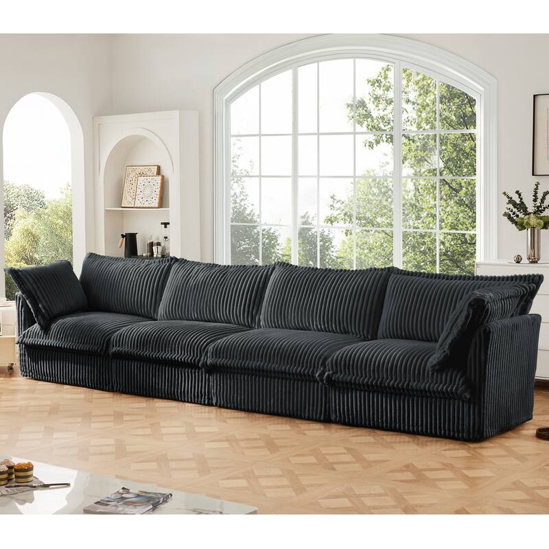 4-Seater Corduroy Slipcovered Sofa with Extra Deep for Living Room