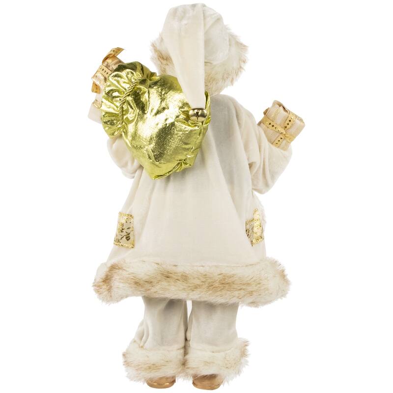 18" Ivory and Gold Santa Claus with Gift Bag Christmas Figure