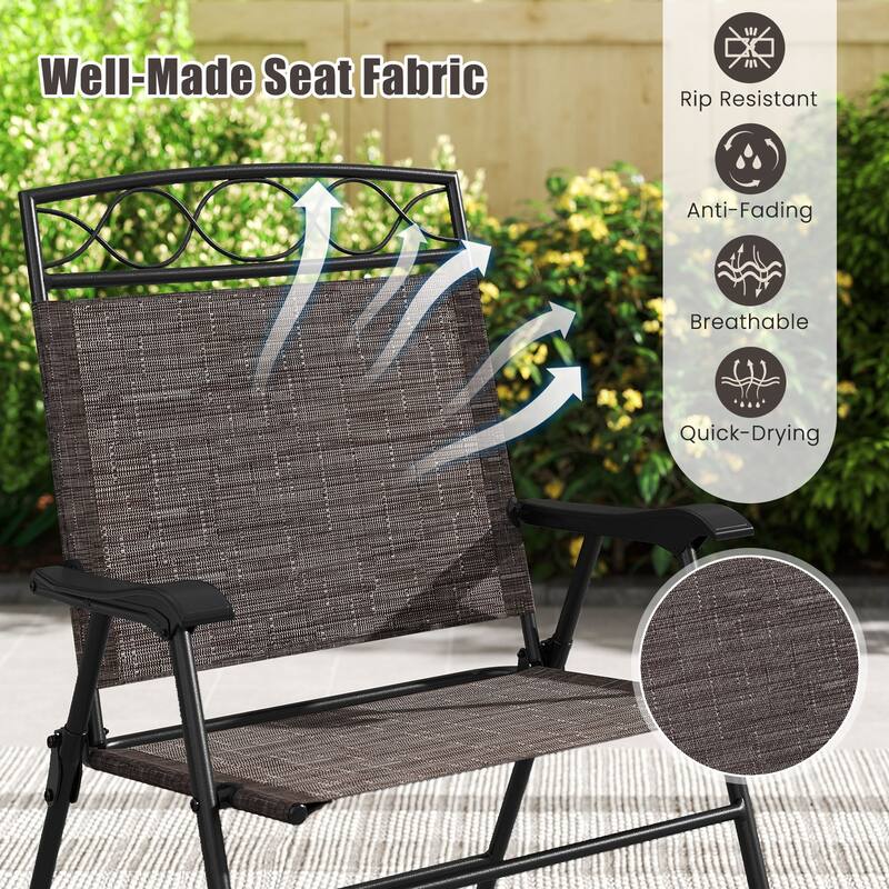 Gymax 4 Pack Patio Folding Chairs Outdoor Dining Chairs w/ Backrests &