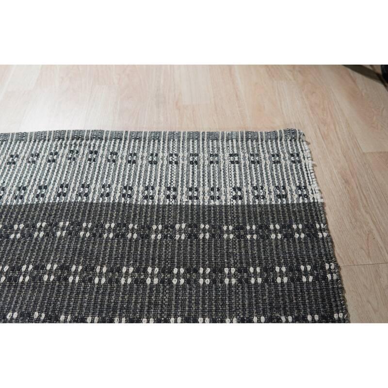 Home Decor EORC Hand-Knotted Wool and Cotton Flat Weave Rug, Charcoal Stylish and Durable Area Rug for Enhancing the Comfort