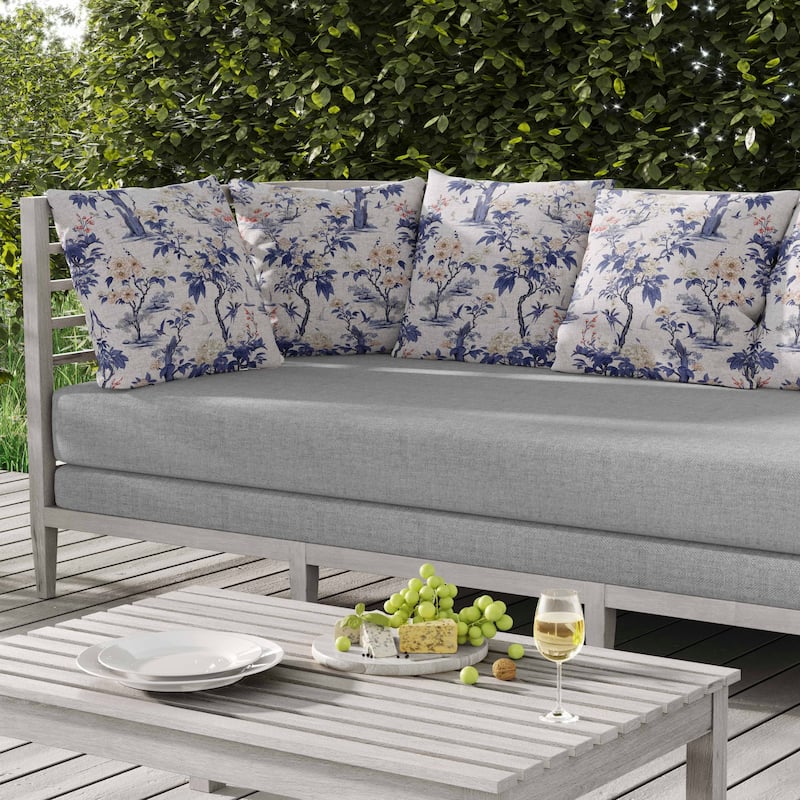 Open Air Orchid Indoor/Outdoor Reversible Throw Pillow White and Blue