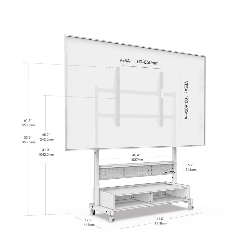 FITUEYES Rolling Floor TV Stand Mount for 70-100 Inch TVs ,with Two Wooden Large Storage