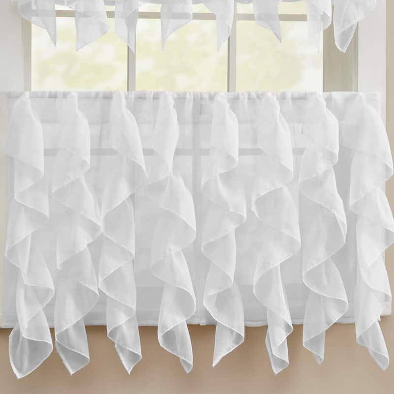 Sweet Home Collection Sheer Voile Vertical Ruffle Window Kitchen Curtains - Tier & Valance