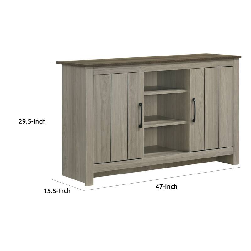 Nena Console Table with 3 Shelves and 2 Cabinet Doors, Gray Wood