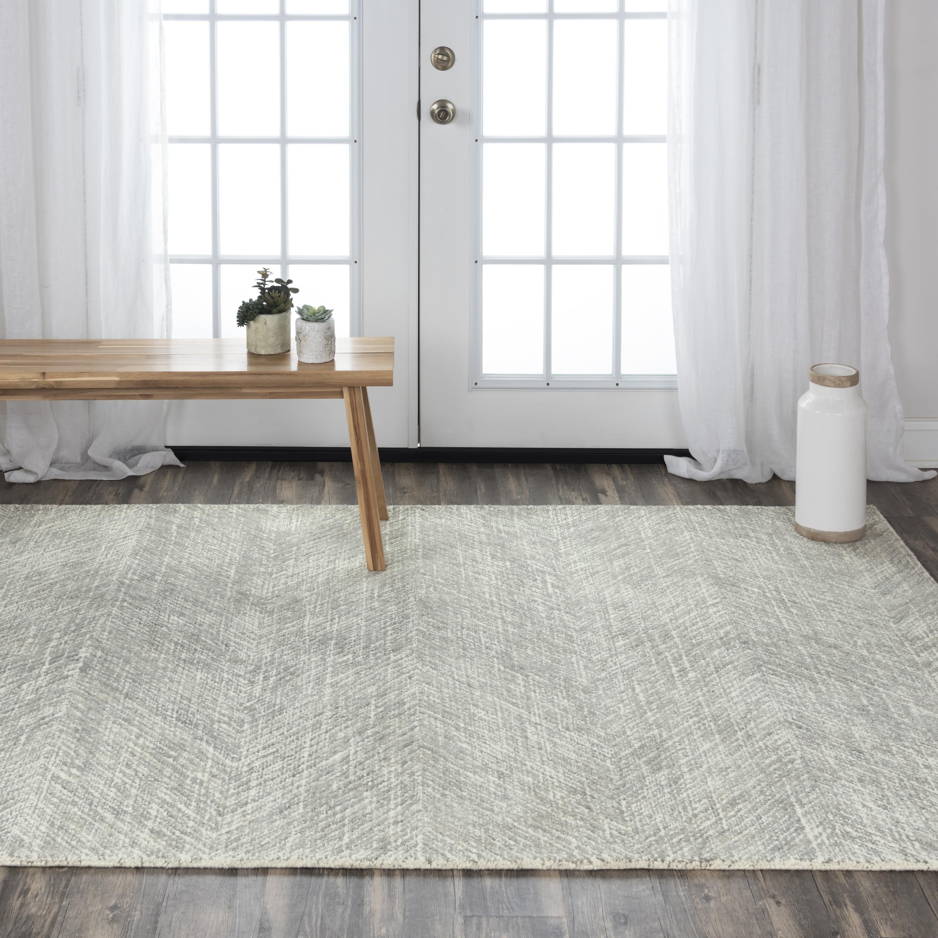 NAVATEXTURA Trace Grey and Ivory Geometric Hand-tufted Wool Rug