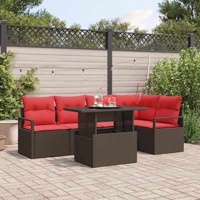 vidaXL 6 Piece Garden Sofa Set with Cushions - 91.3×48×27.2