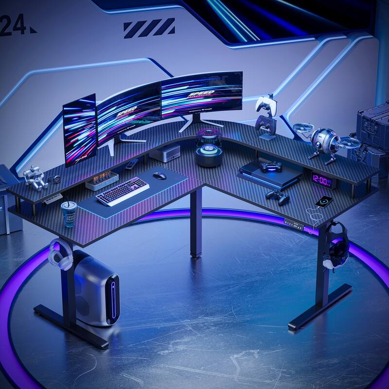 63" L Shaped Standing Desk Gaming Desk with Adjustable Height Ergonomic Monitor Stand Corner Desk