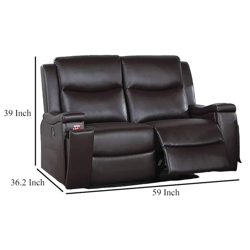 Renna Loveseat Manual Recliner, Cupholder, Brown Faux Leather 59 Inch