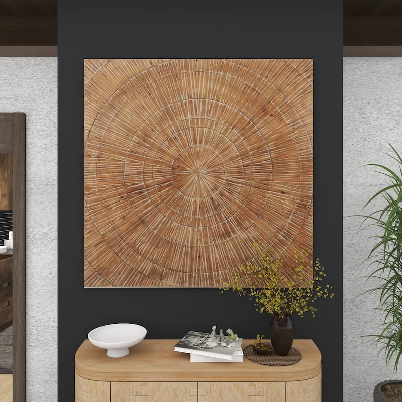 Brown Wood Handmade Carved Radial Starburst Home Wall Decor