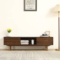 Modern 63 Inch TV Cabinet with Black Walnut Finish and Solid Wood Legs ...